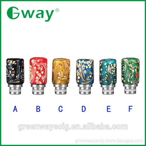 New arrival 510 art glass drip tip flower drip tip with stainless steel base and color flower spot pattern in stock